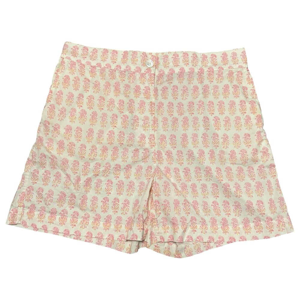 Faherty Malibu Shorts Pink Taj Floral Block Print 5" Inseam Organic Cotton XL